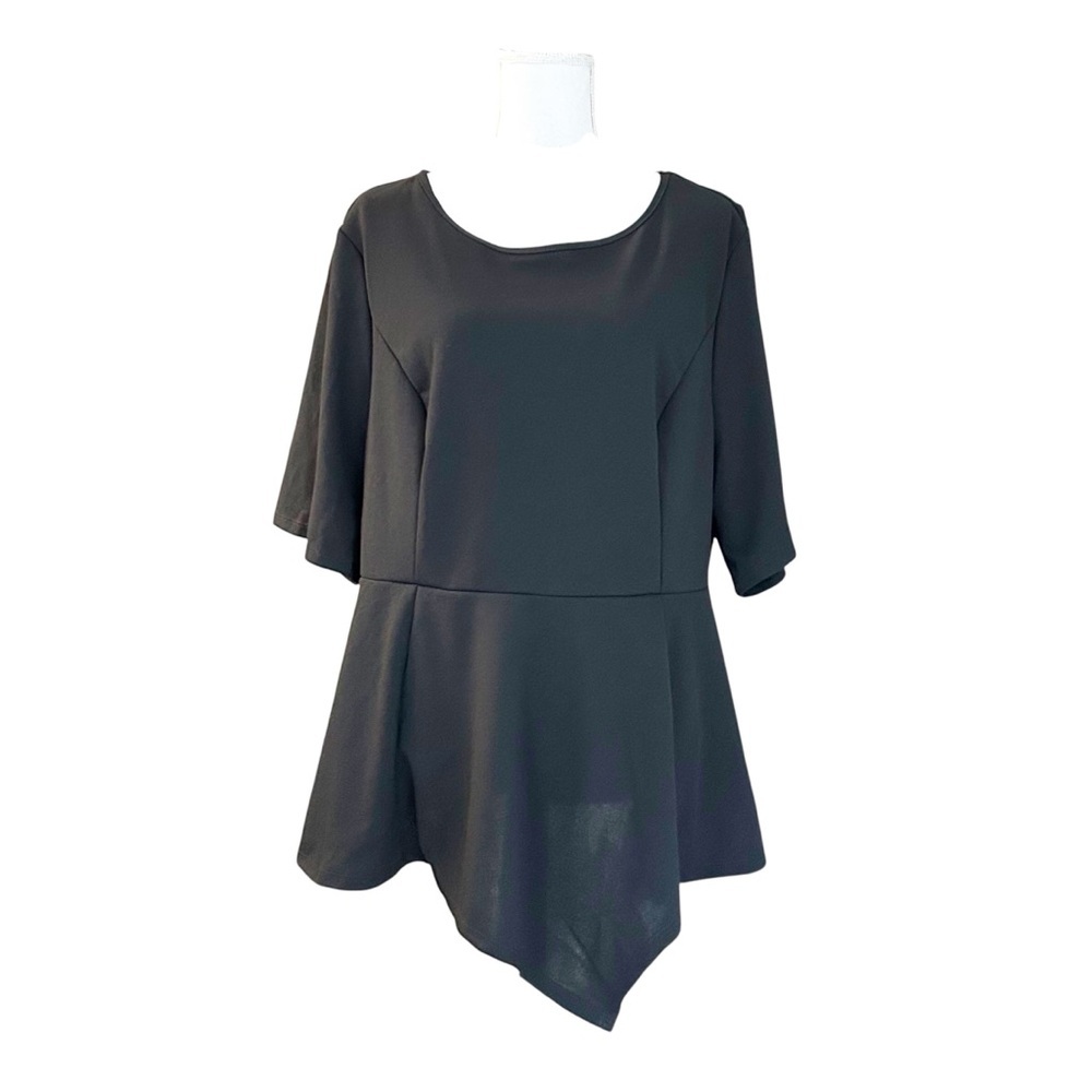 EMERY ROSE‎ Handkerchief Hem 3/4 Sleeve Career Casual Top Plus Sz 3X Black NEW